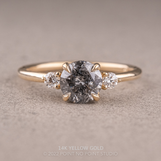 1.21 Carat Salt and Pepper Round Diamond Engagement Ring, Zoe Setting, Point No Point Studio. Available in a variety of metal types. Eco-friendly, Recycled Metals, Conflict Free.
