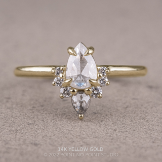 .91 Carat Salt and Pepper Pear Diamond Engagement Ring, Ava Setting, Point No Point Studio. Available in a variety of metal types. Eco-friendly, Recycled Metals, Conflict Free.