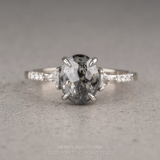 2.33 Carat Black Salt and Pepper Oval Diamond Engagement Ring, Eliza Setting