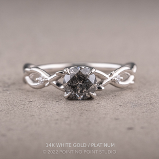 1.45 Carat Salt and Pepper Diamond Engagement Ring, Wisteria Thorns Setting, Point No Point Studio. Available in a variety of metal types. Eco-friendly, Recycled Metals, Conflict Free.