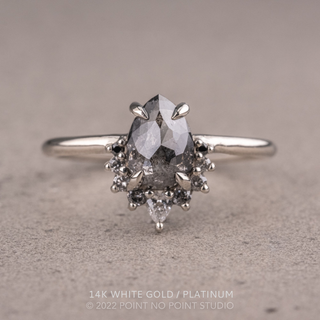 1.76 Carat Salt and Pepper Pear Diamond Engagement Ring, Ombre Ava Setting
