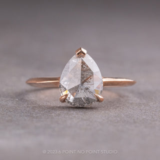 1.29 Carat Salt and Pepper Pear Diamond Engagement Ring, Jane Setting, 14k Rose Gold