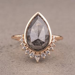 3.22 Carat Salt and Pepper Pear Diamond Engagement Ring, Bezel Ava Setting