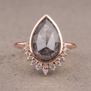 3.22 Carat Salt and Pepper Pear Diamond Engagement Ring, Bezel Ava Setting