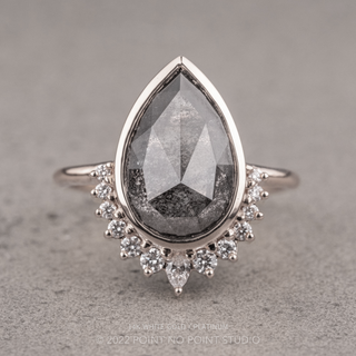 3.22 Carat Salt and Pepper Pear Diamond Engagement Ring, Bezel Ava Setting
