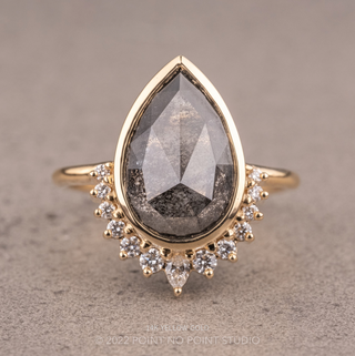 3.22 Carat Salt and Pepper Pear Diamond Engagement Ring, Bezel Ava Setting