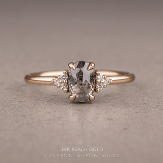 1.01 Carat Salt and Pepper Oval Diamond Engagement Ring, Quinn Setting, Point No Point Studio. Available in a variety of metal types. Eco-friendly, Recycled Metals, Conflict Free.