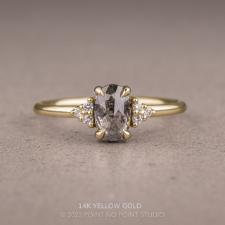 1.01 Carat Salt and Pepper Oval Diamond Engagement Ring, Quinn Setting, Point No Point Studio. Available in a variety of metal types. Eco-friendly, Recycled Metals, Conflict Free.