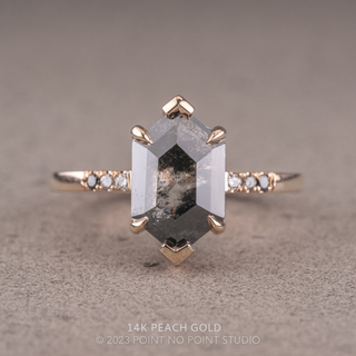 2.39 Carat Black Salt and Pepper Hexagon Diamond Engagement Ring, Ombre Sirena Setting