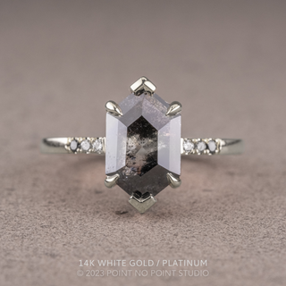2.39 Carat Black Salt and Pepper Hexagon Diamond Engagement Ring, Ombre Sirena Setting