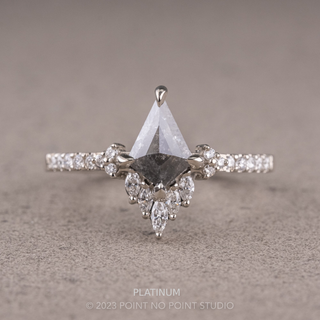 .90 Carat Salt and Pepper Kite Diamond Engagement Ring, Camila Setting, Point No Point Studio. Available in a variety of metal types. Eco-friendly, Recycled Metals, Conflict Free.