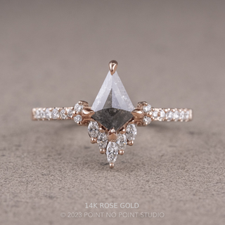.90 Carat Salt and Pepper Kite Diamond Engagement Ring, Camila Setting, Point No Point Studio. Available in a variety of metal types. Eco-friendly, Recycled Metals, Conflict Free.