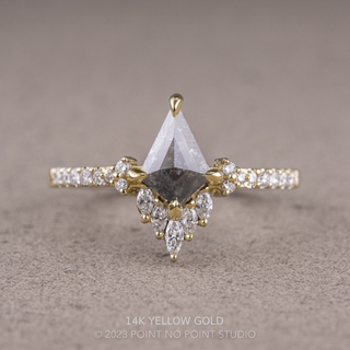 .90 Carat Salt and Pepper Kite Diamond Engagement Ring, Camila Setting, Point No Point Studio. Available in a variety of metal types. Eco-friendly, Recycled Metals, Conflict Free.
