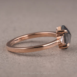 1.55 Carat Black Speckled Hexagon Diamond Engagement Ring, Zoe Setting, 14K Rose Gold
