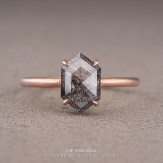 1.84 Carat Salt and Pepper Hexagon Diamond Engagement Ring, Jane Setting