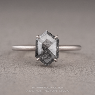1.84 Carat Salt and Pepper Hexagon Diamond Engagement Ring, Jane Setting