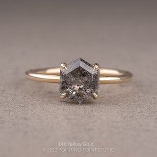 1.92 Carat Salt and Pepper Hexagon Diamond Engagement Ring, Basket Jane Setting