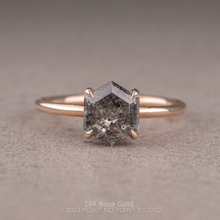 1.92 Carat Salt and Pepper Hexagon Diamond Engagement Ring, Basket Jane Setting