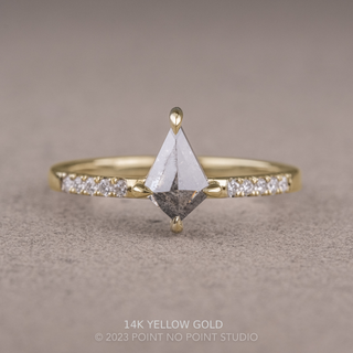 .75 Carat Salt and Pepper Kite Diamond Engagement Ring, Jules Setting, Point No Point Studio. Available in a variety of metal types. Eco-friendly, Recycled Metals, Conflict Free.