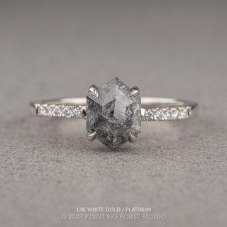 .96 Carat Salt and Pepper Hexagon Diamond Engagement Ring, Jules Setting