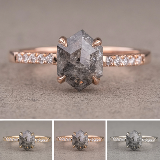 .96 Carat Salt and Pepper Hexagon Diamond Engagement Ring, Jules Setting