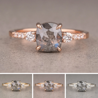 1.26 Carat Salt and Pepper Cushion Diamond Engagement Ring, Eliza Setting
