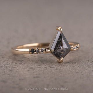 1.13 Carat Black Speckled Kite Diamond Engagement Ring, Ombre Jules Setting, 14K Yellow Gold