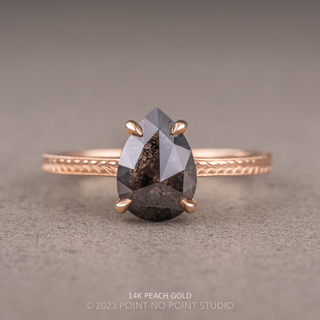 1.26 Carat Black Salt and Pepper Pear Diamond Engagement Ring, Engraved Lark Setting