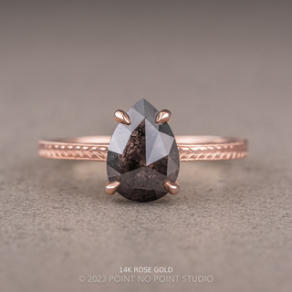 1.26 Carat Black Salt and Pepper Pear Diamond Engagement Ring, Engraved Lark Setting