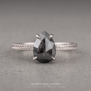 1.26 Carat Black Salt and Pepper Pear Diamond Engagement Ring, Engraved Lark Setting