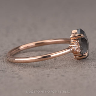 1.26 Carat Black Speckled Hexagon Diamond Engagement Ring, Quinn Setting, 14k Rose Gold