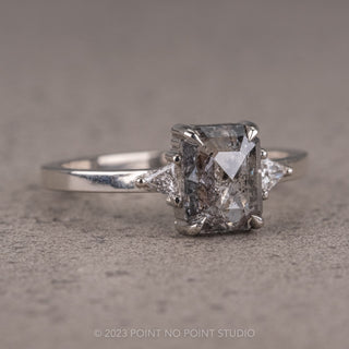 1.22 Carat Salt and Pepper Emerald Shaped Diamond Engagement Ring, Zoe Setting, Platinum