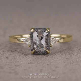 1.55 Carat Black Salt and Pepper Emerald Shaped Diamond Engagement Ring, Zoe Setting