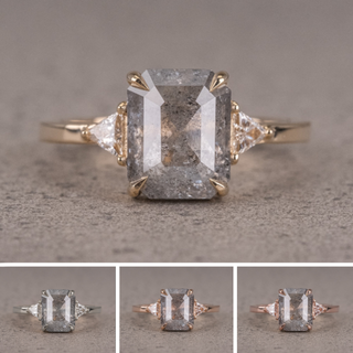 1.72 Carat Icy Salt and Pepper Emerald Cut Diamond Engagement Ring, Zoe Setting