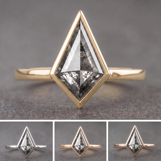 2.17 Carat Salt and Pepper Kite Diamond Engagement Ring, Bezel Jane Setting