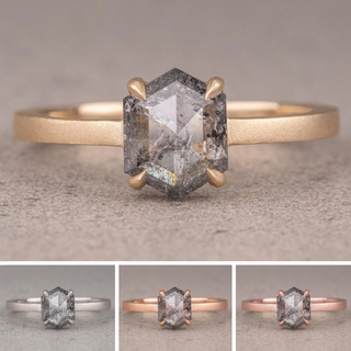 1.21 Carat Salt and Pepper Hexagon Diamond Engagement Ring, Jane Setting