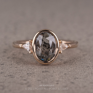 1.29 Carat Salt and Pepper Oval Diamond Engagement Ring, Bezel Zoe Setting