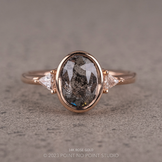1.29 Carat Salt and Pepper Oval Diamond Engagement Ring, Bezel Zoe Setting