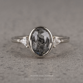 1.29 Carat Salt and Pepper Oval Diamond Engagement Ring, Bezel Zoe Setting