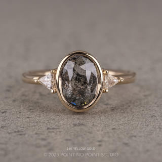 1.29 Carat Salt and Pepper Oval Diamond Engagement Ring, Bezel Zoe Setting