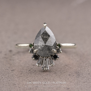 1.43 Carat Salt and Pepper Pear Diamond Engagement Ring, Ombre Wren Setting, Point No Point Studio. Available in a variety of metal types. Eco-friendly, Recycled Metals, Conflict Free.
