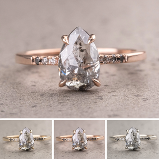1.45 Carat Salt and Pepper Pear Diamond Engagement Ring, Ombre Jules Setting