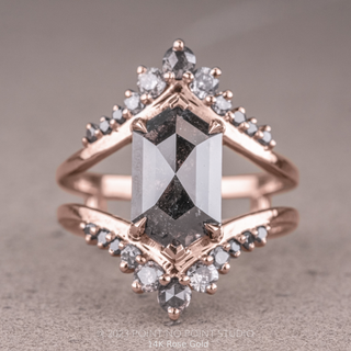 3.60 Carat Black Speckled Hexagon Diamond Engagement Ring, Empress Setting