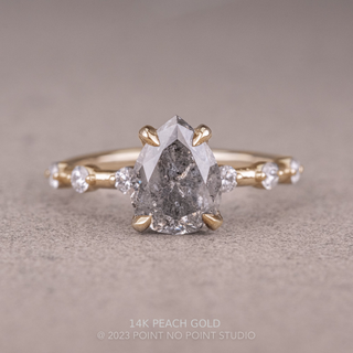1.43 Carat Canadian Salt and Pepper Pear Diamond Engagement Ring, Nova Setting, Point No Point Studio. Available in a variety of metal types. Eco-friendly, Recycled Metals, Conflict Free.