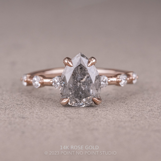 1.43 Carat Canadian Salt and Pepper Pear Diamond Engagement Ring, Nova Setting, Point No Point Studio. Available in a variety of metal types. Eco-friendly, Recycled Metals, Conflict Free.