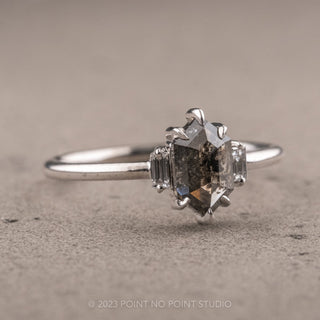 1.04 Carat Black Speckled Hexagon Diamond Engagement Ring, Zoe Setting, 14K White Gold