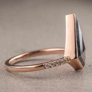 2.91 Carat Salt and Pepper Kite Diamond Engagement Ring, Bezel Jules Setting, 14K Rose Gold