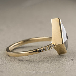 2.60 Carat Salt and Pepper Kite Diamond Engagement Ring, Ombre Bezel Jules Setting, 14K Yellow Gold