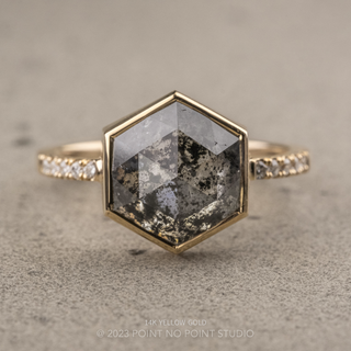 3.72 Carat Black Salt and Pepper Hexagon Diamond Engagement Ring, Bezel Jules Setting