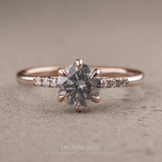 1.41 Carat Salt and Pepper Diamond Engagement Ring, Madeline Setting, Point No Point Studio. Available in a variety of metal types. Eco-friendly, Recycled Metals, Conflict Free.